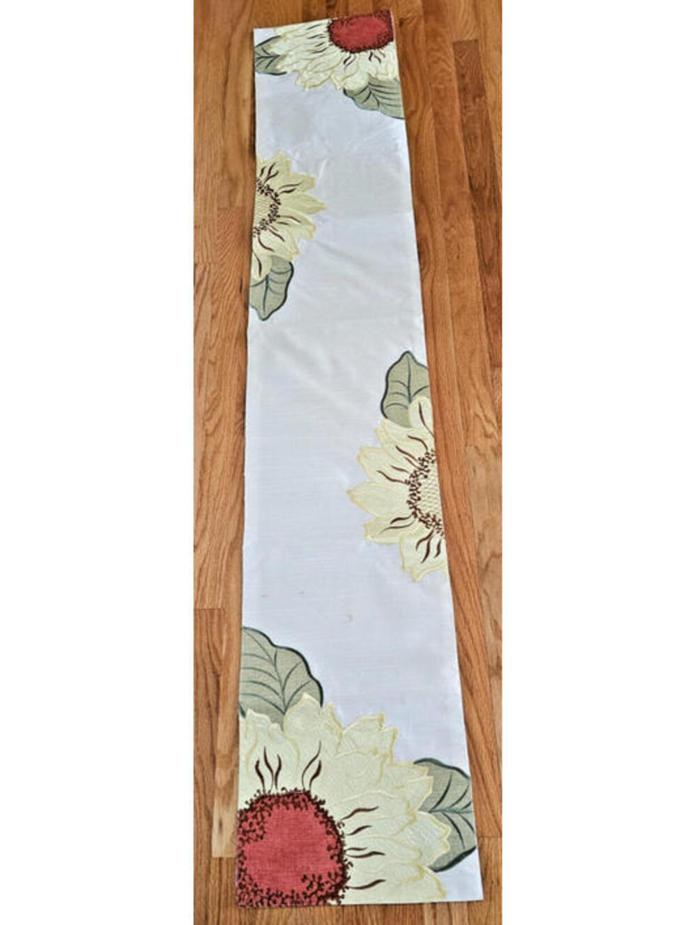 Floral Embroidered & Beaded Orange Green Brown Red Gold Table Runner 70 x 13